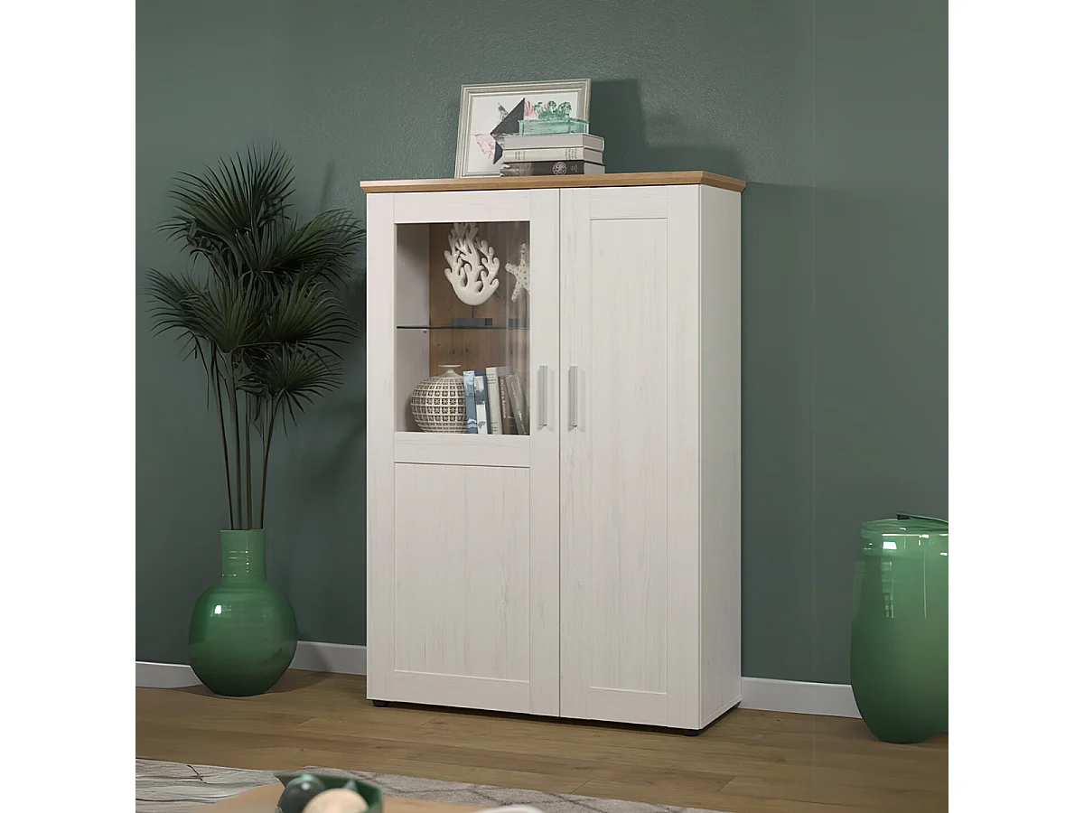 Vaisselier 2 portes dont une avec verre trempé H140 cm - Shade