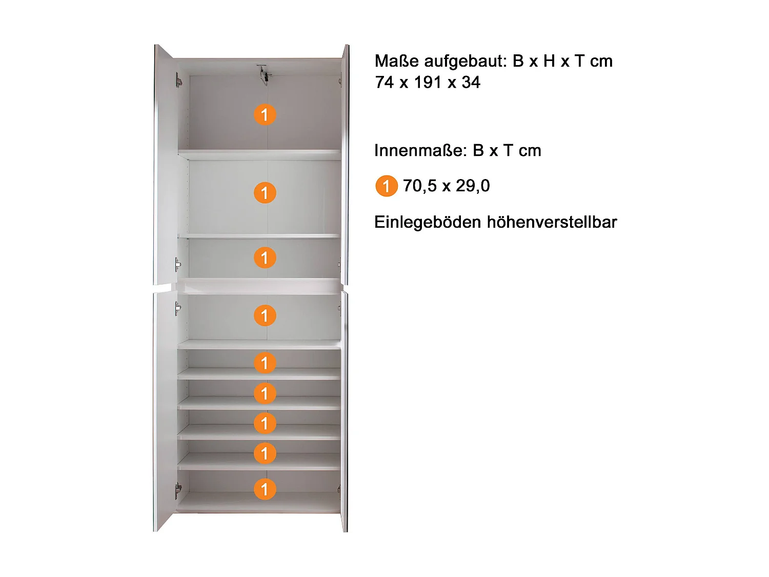 Armoire de rangement 4 portes avec miroir Cartel 74cm