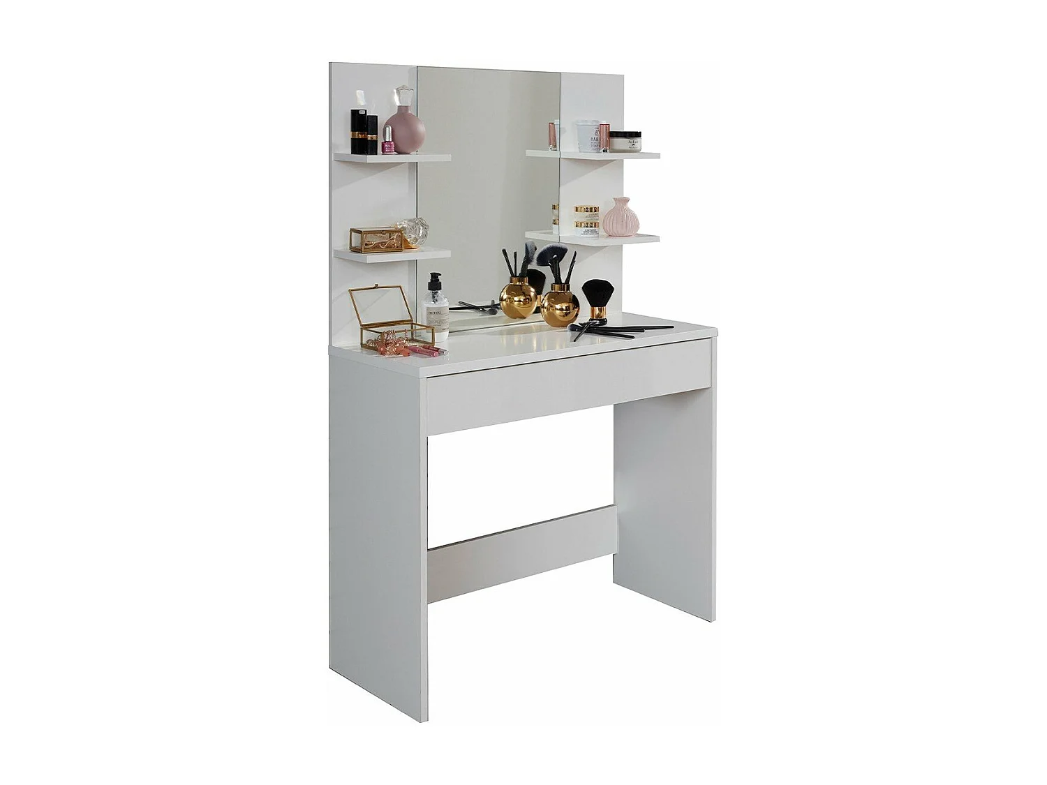 Coiffeuse avec 4 tablettes, 1 grand tiroir et 1 miroir L85 cm - Basix