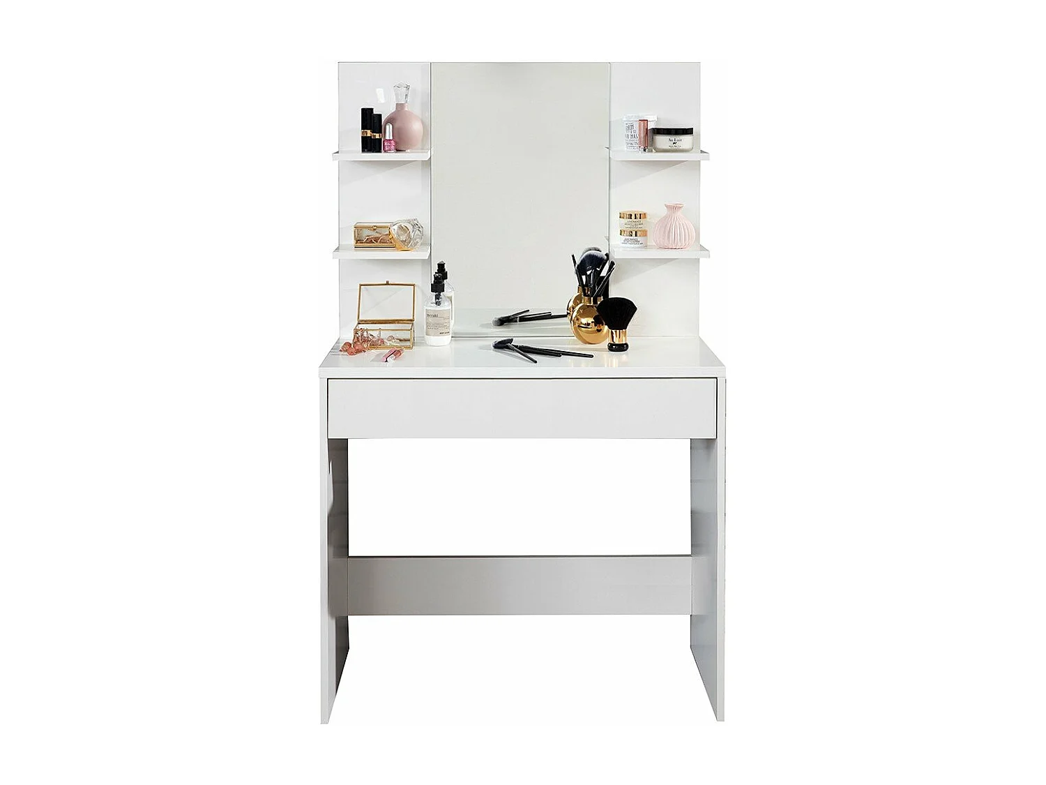 Coiffeuse avec 4 tablettes, 1 grand tiroir et 1 miroir L85 cm - Basix