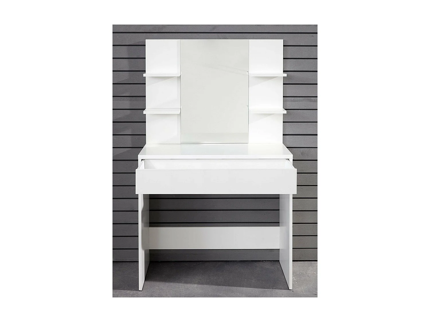 Coiffeuse avec 4 tablettes, 1 grand tiroir et 1 miroir L85 cm - Basix
