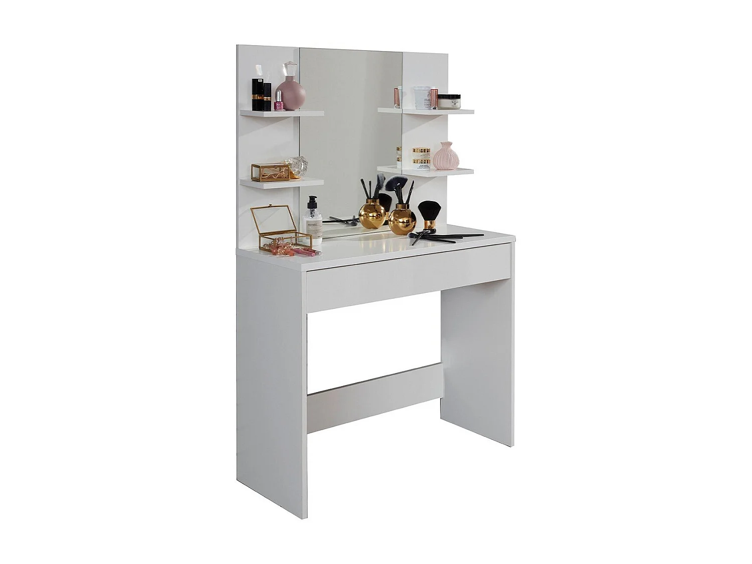 Coiffeuse avec 4 tablettes, 1 grand tiroir et 1 miroir L85 cm - Basix