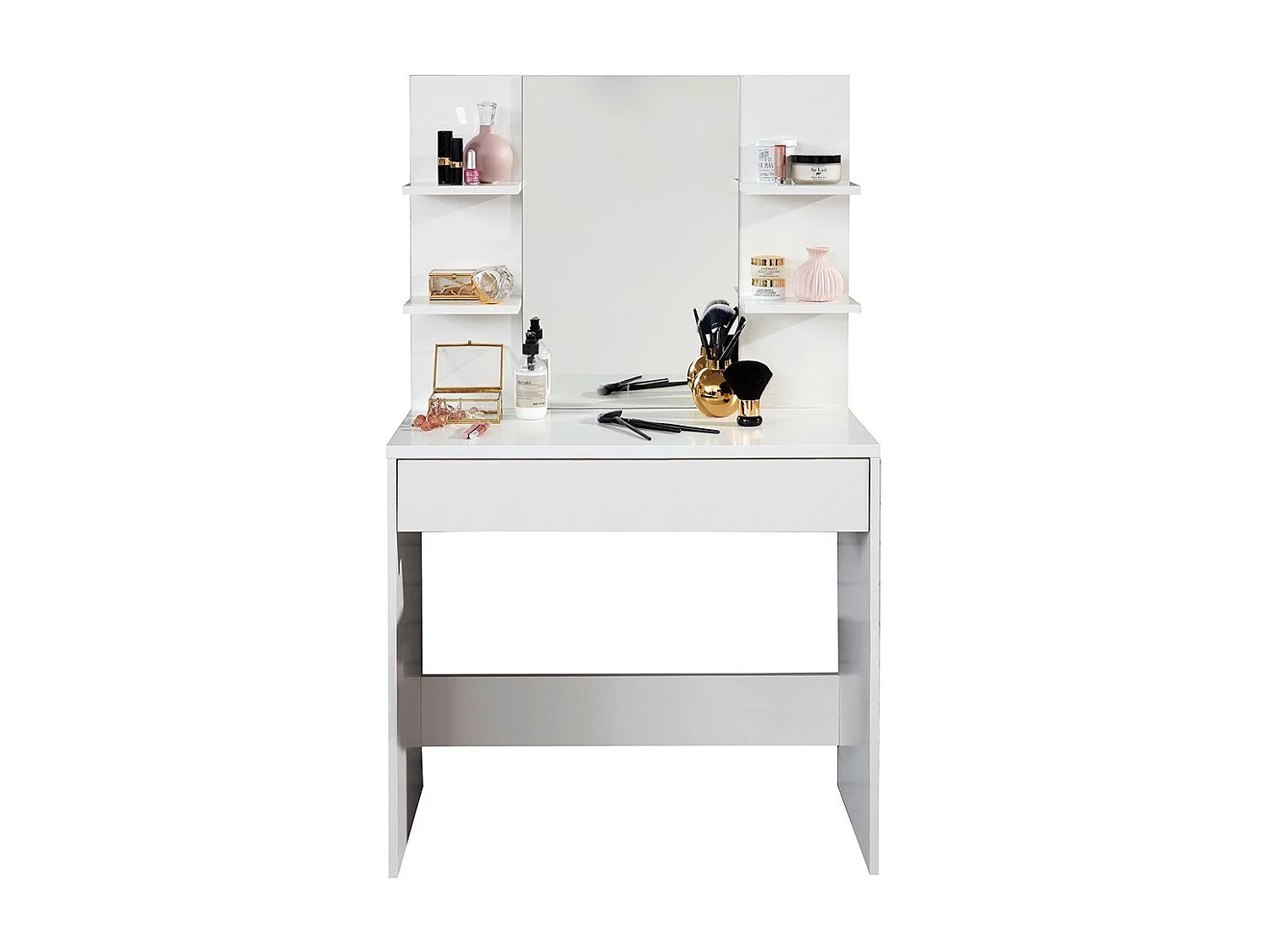 Coiffeuse avec 4 tablettes, 1 grand tiroir et 1 miroir L85 cm - Basix