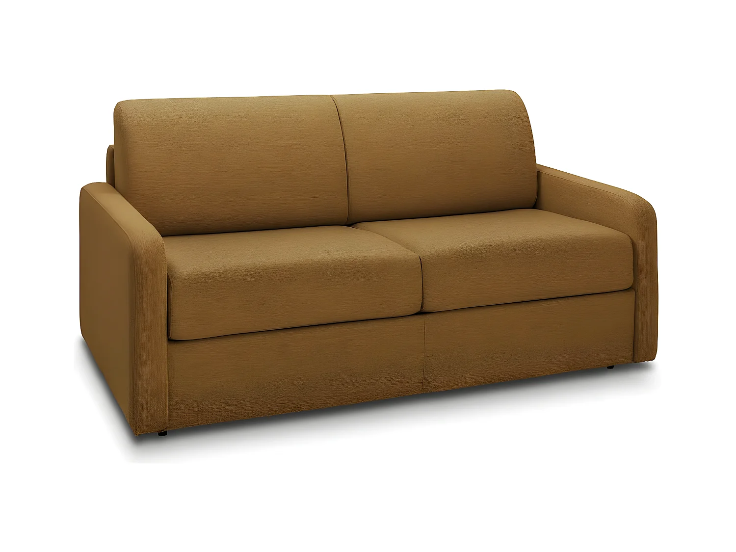 Canapé convertible express MAC MAHON sommier lattes 120cm matelas 16cm tissu tweed jaune curry