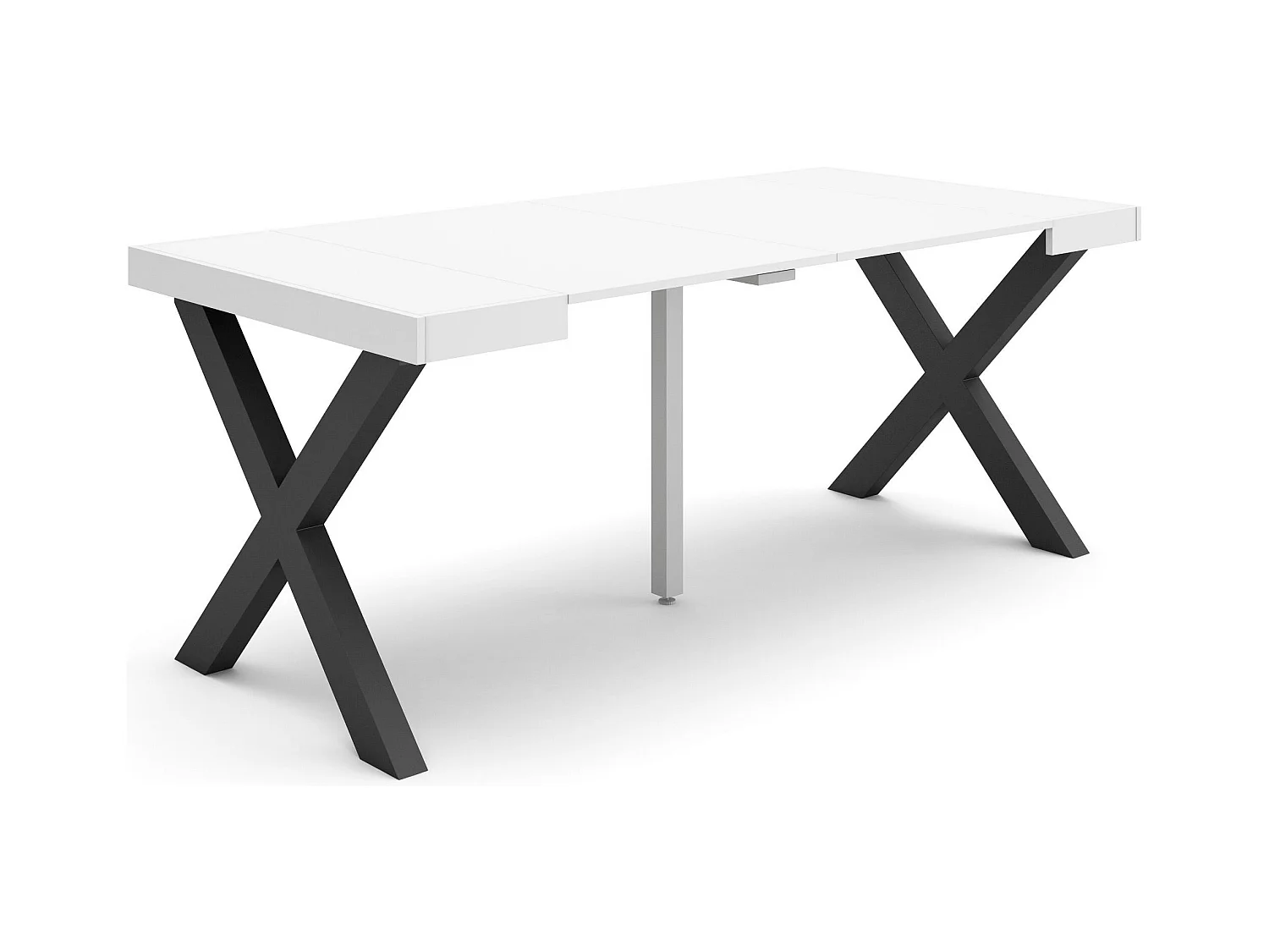 Table console extensible, 180x90x73cm, Pour 8 personnes, Pieds bois massif, Blanc