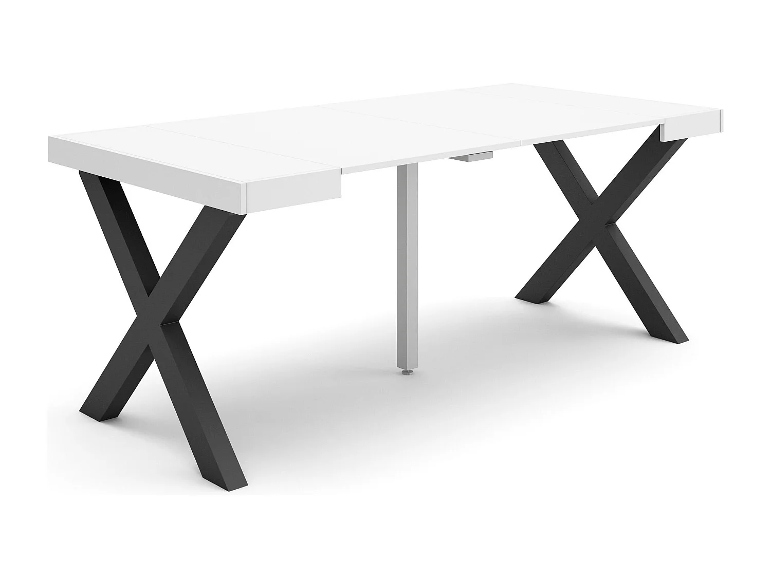 Table console extensible, 180x90x73cm, Pour 8 personnes, Pieds bois massif, Blanc