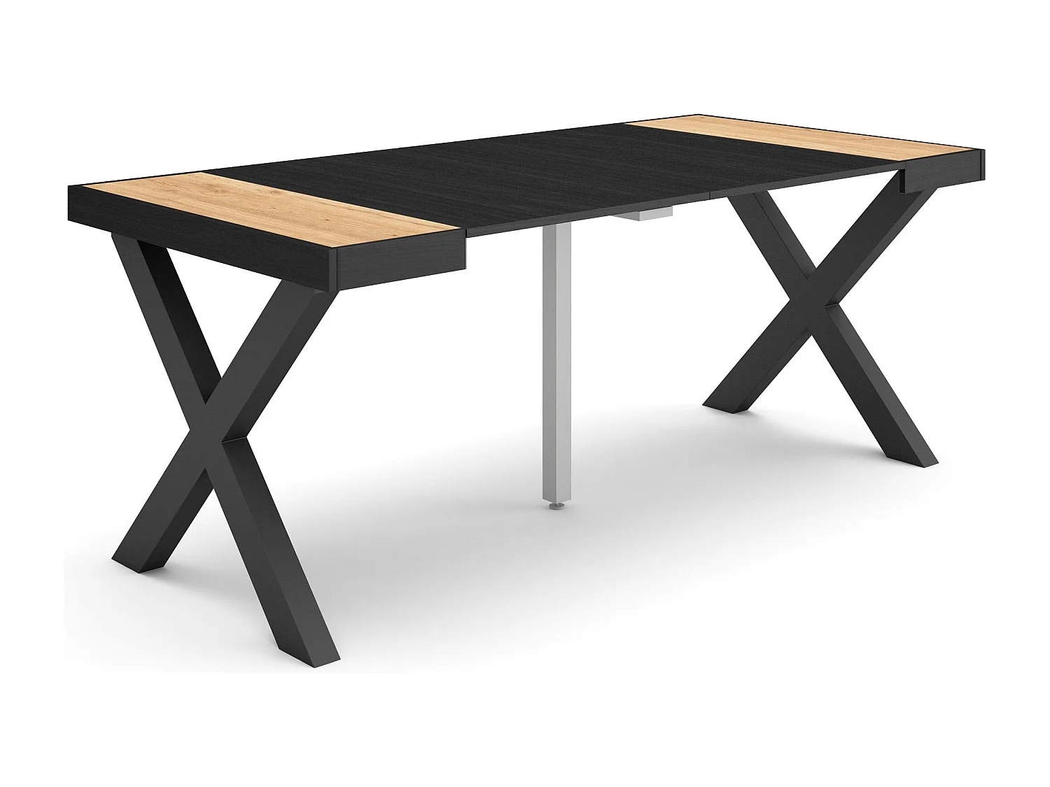 Uitschuifbare Consoletafel, 180x90x73cm, Voor 8 personen, Massief houten poten, Eiken/Zwart