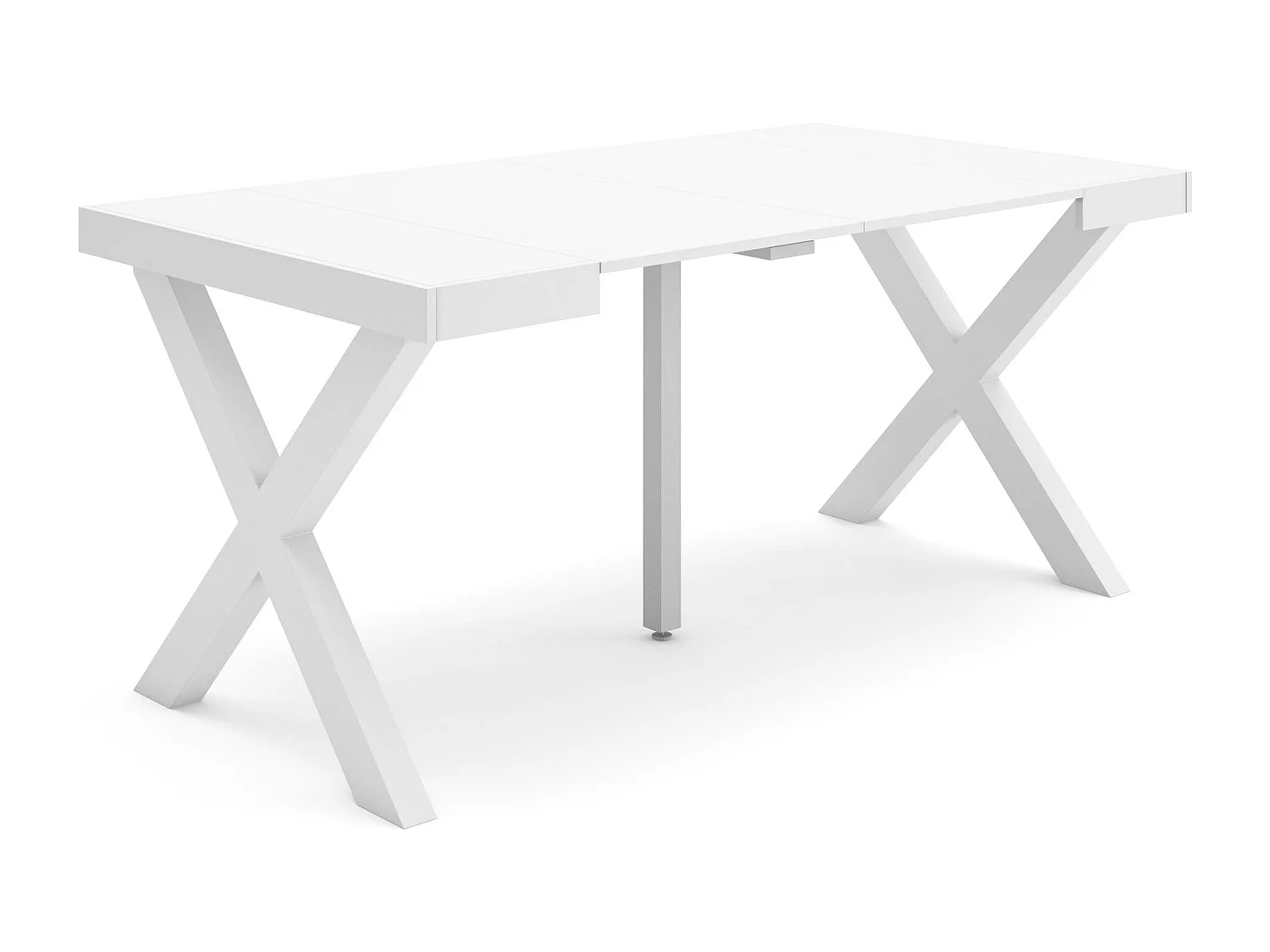 Ausziehbarertisch, 160x90x73cm, Für 8 Gäste, Massivholz Beine, Weiß