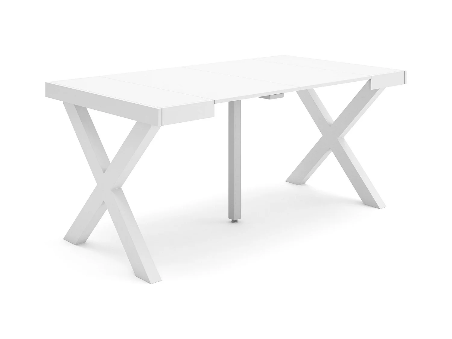 Table console extensible, 160x90x73cm, Pour 8 personnes, Pieds bois massif, Blanc