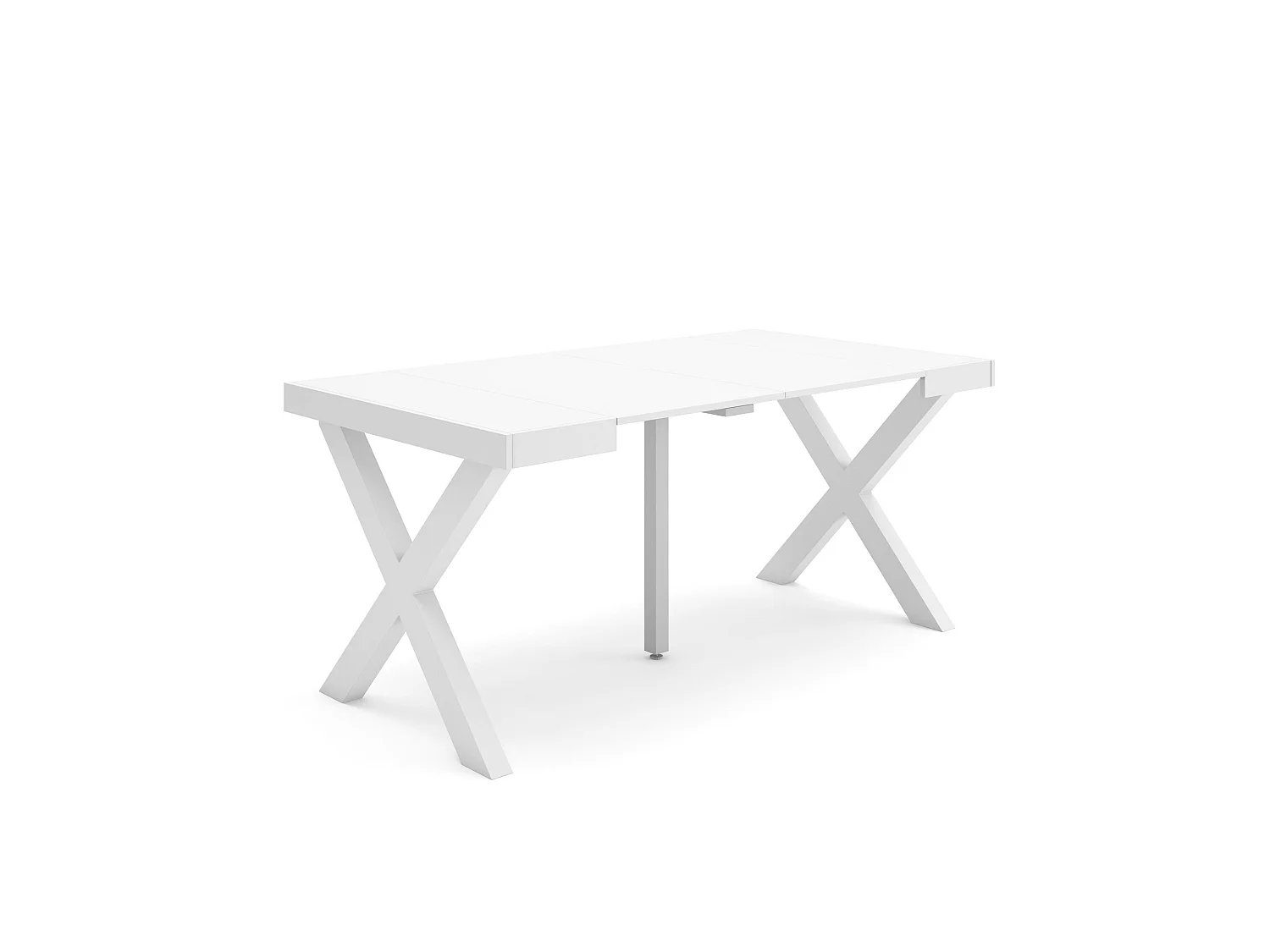 Uitschuifbare Consoletafel, 160x90x73cm, Voor 8 personen, Massief houten poten, Wit