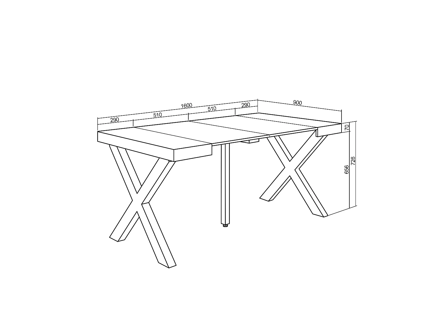 Uitschuifbare Consoletafel, 160x90x73cm, Voor 8 personen, Massief houten poten, Wit