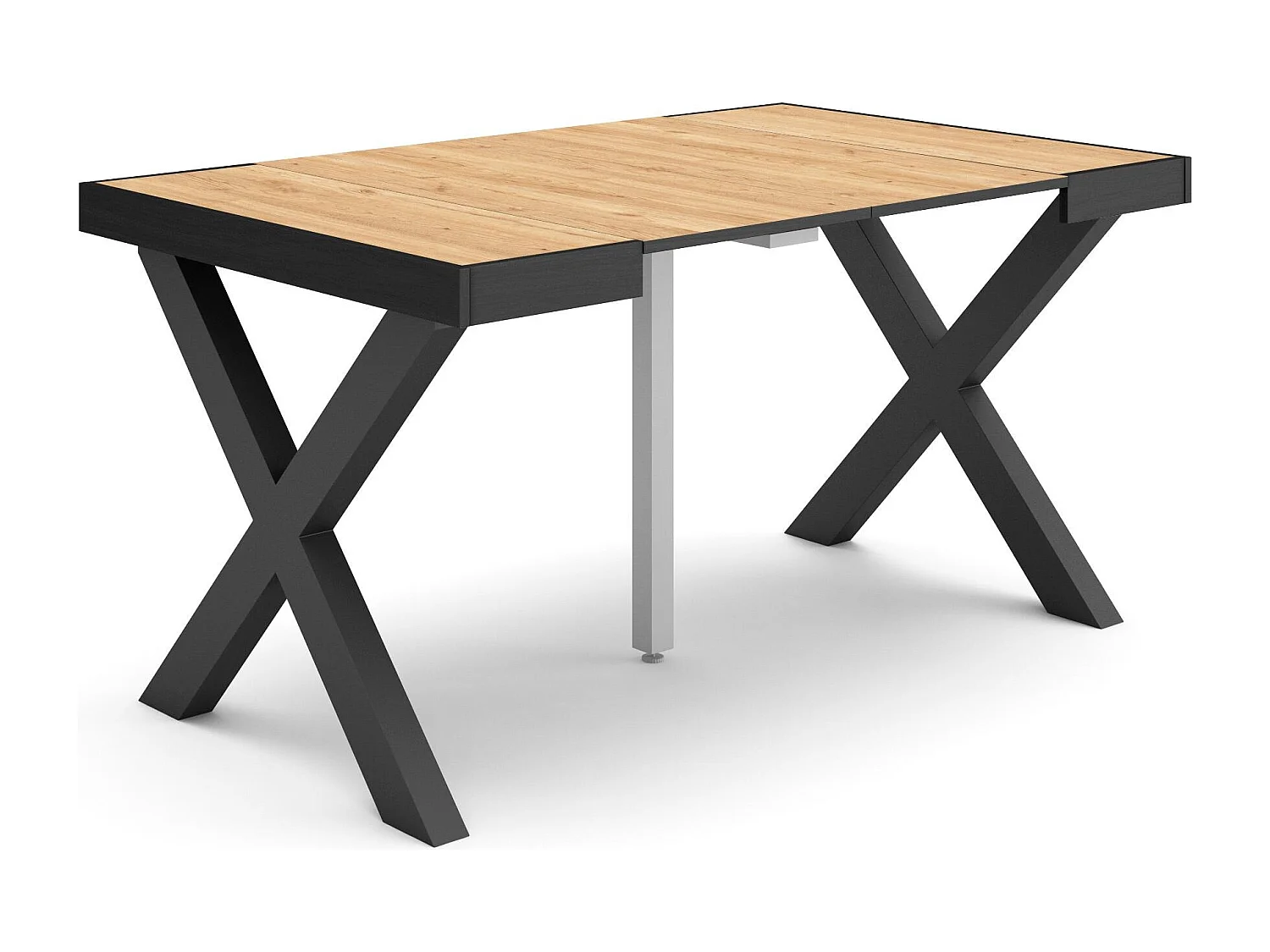 Table console extensible, 140x90x73cm, Pour 6 personnes, Pieds bois massif, Chêne