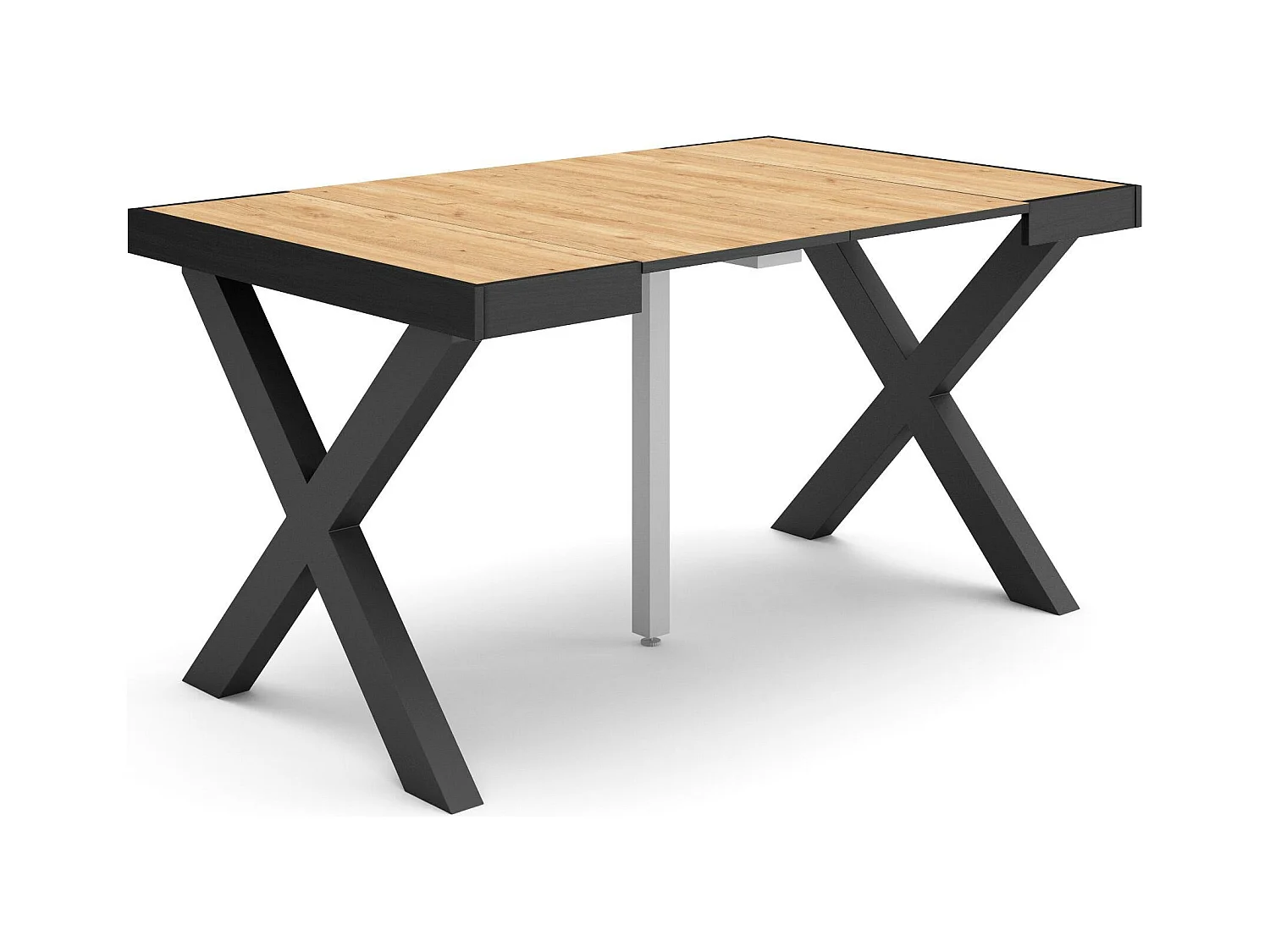 Table console extensible, 140x90x73cm, Pour 6 personnes, Pieds bois massif, Chêne