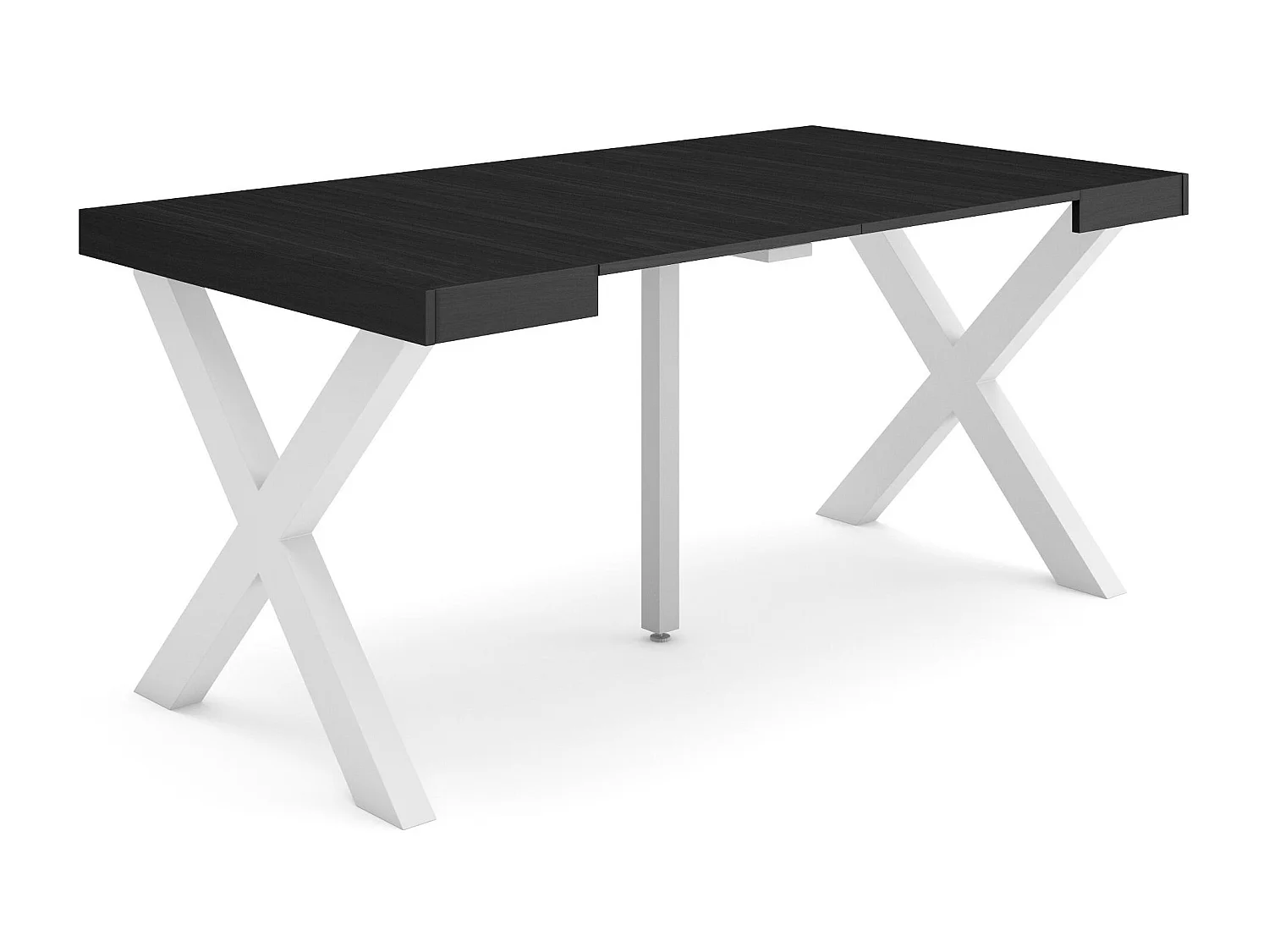 Ausziehbarertisch, 160x90x73cm, Für 8 Gäste, Massivholz Beine, Schwarz