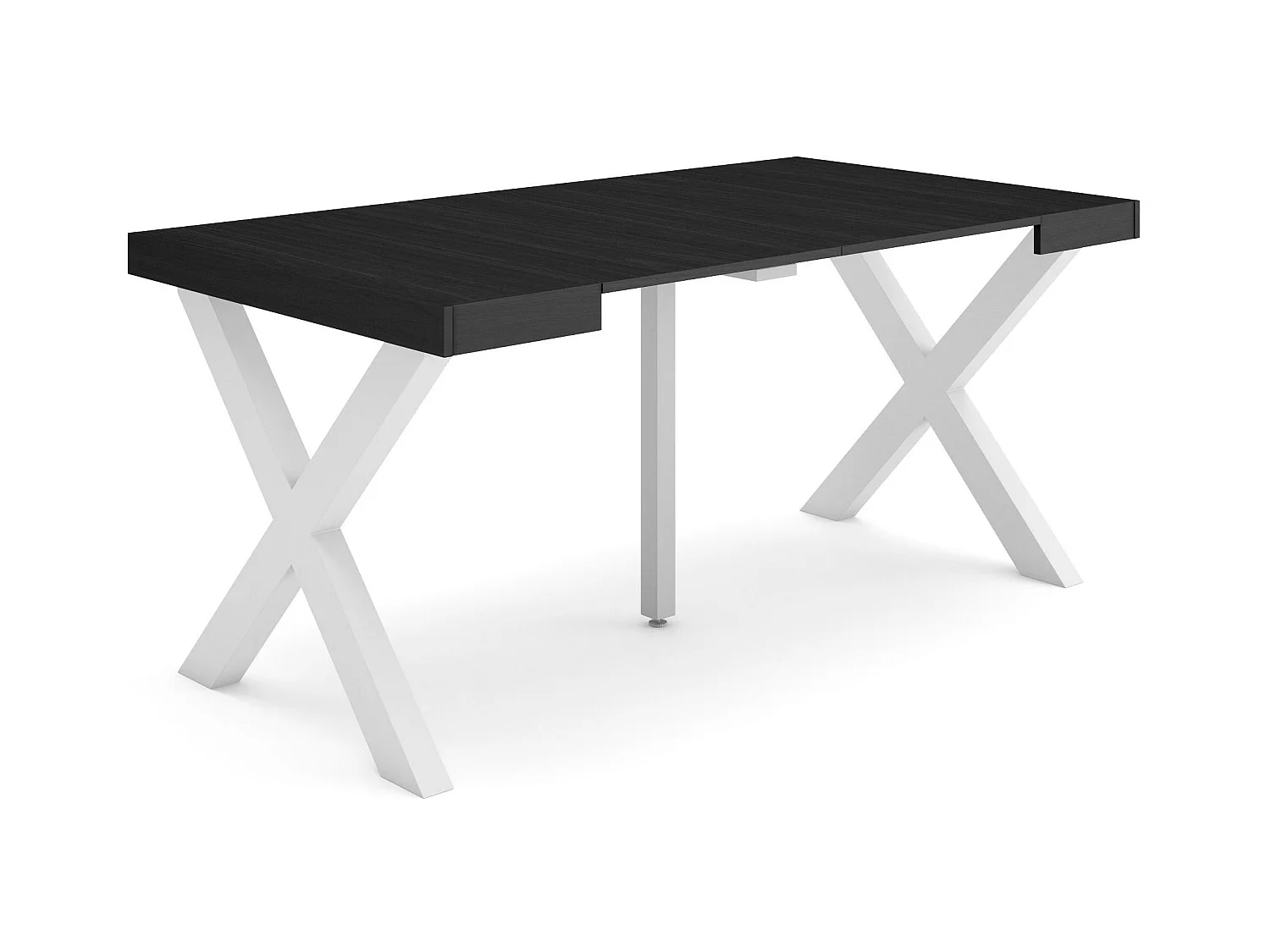 Table console extensible, 160x90x73cm, Pour 8 personnes, Pieds bois massif, Noir
