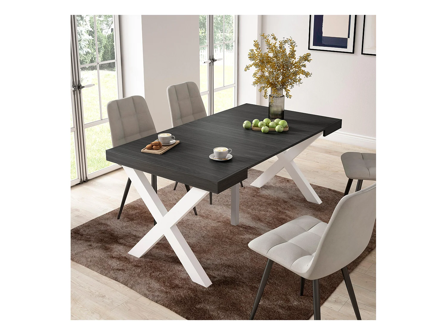 Mesa Consola Extensível, 160x90x73cm, Para 8 pessoas, Pés de madeira, Preto