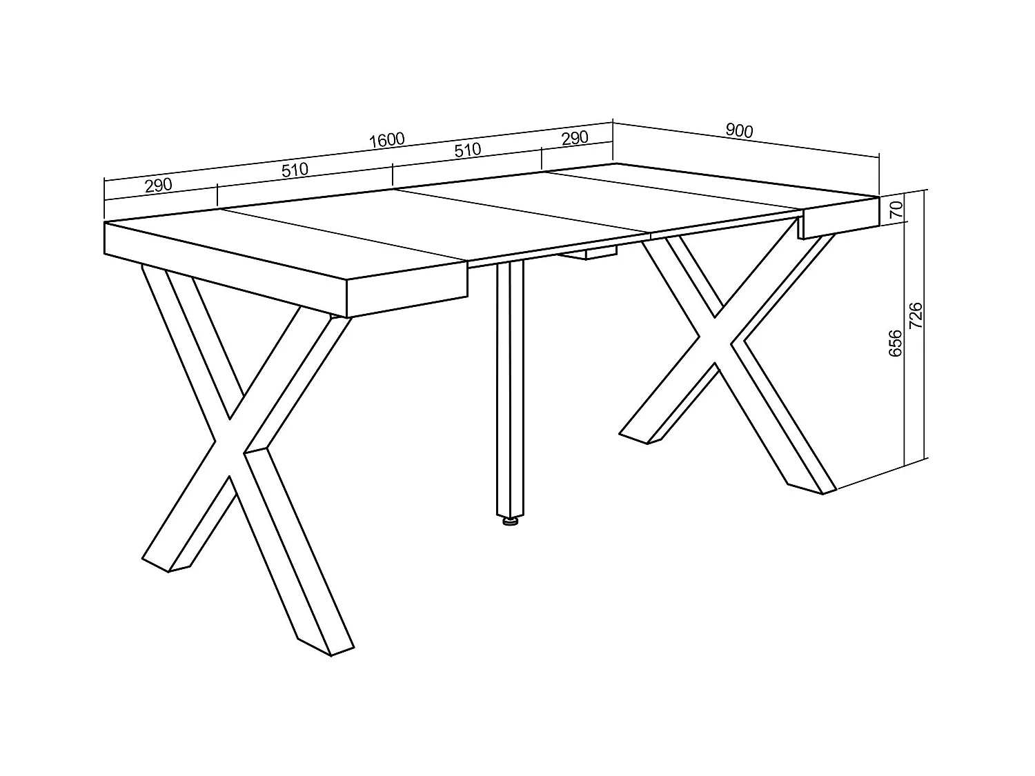 Mesa Consola Extensível, 160x90x73cm, Para 8 pessoas, Pés de madeira, Preto
