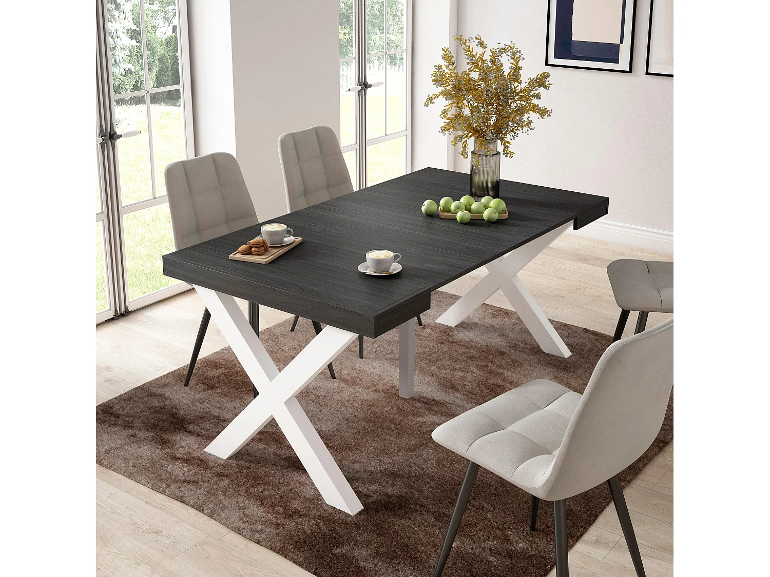 Mesa Consola Extensível, 160x90x73cm, Para 8 pessoas, Pés de madeira, Preto