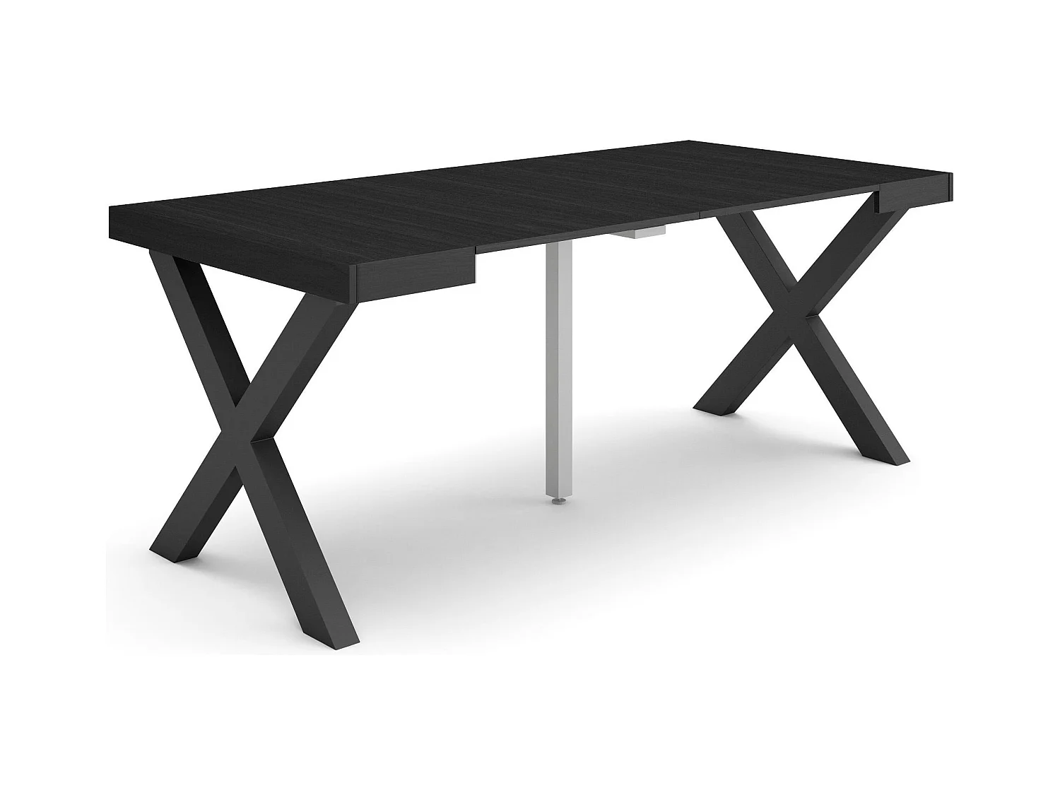 Table console extensible, 180x90x73cm, Pour 8 personnes, Pieds bois massif, Noir