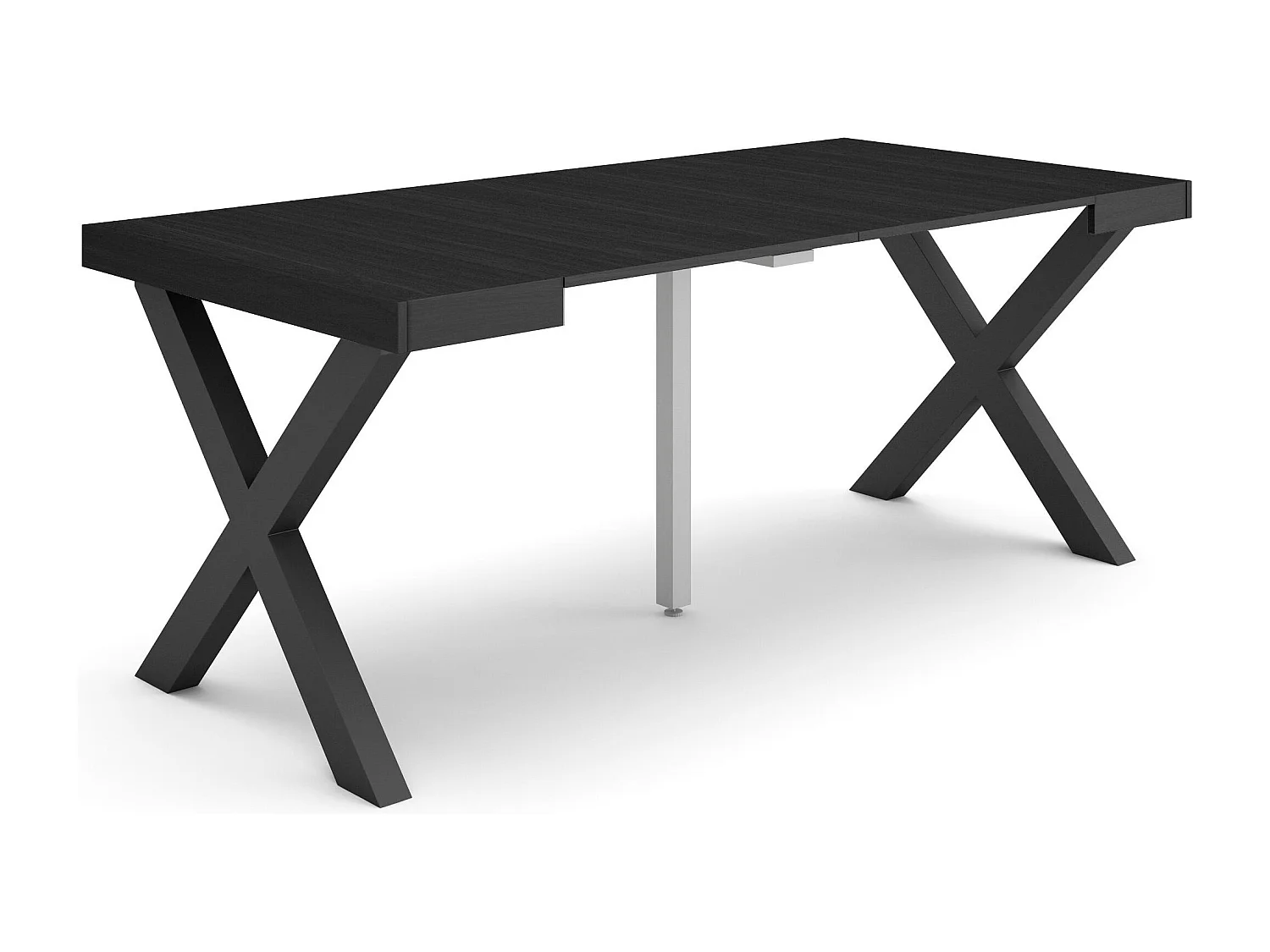 Table console extensible, 180x90x73cm, Pour 8 personnes, Pieds bois massif, Noir