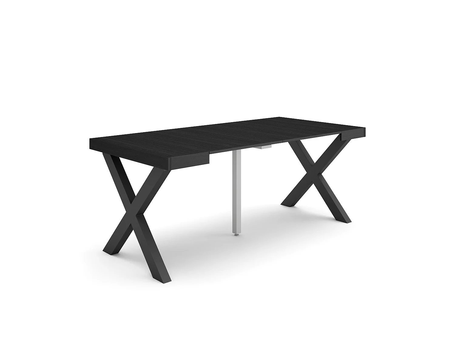 Table console extensible, 180x90x73cm, Pour 8 personnes, Pieds bois massif, Noir