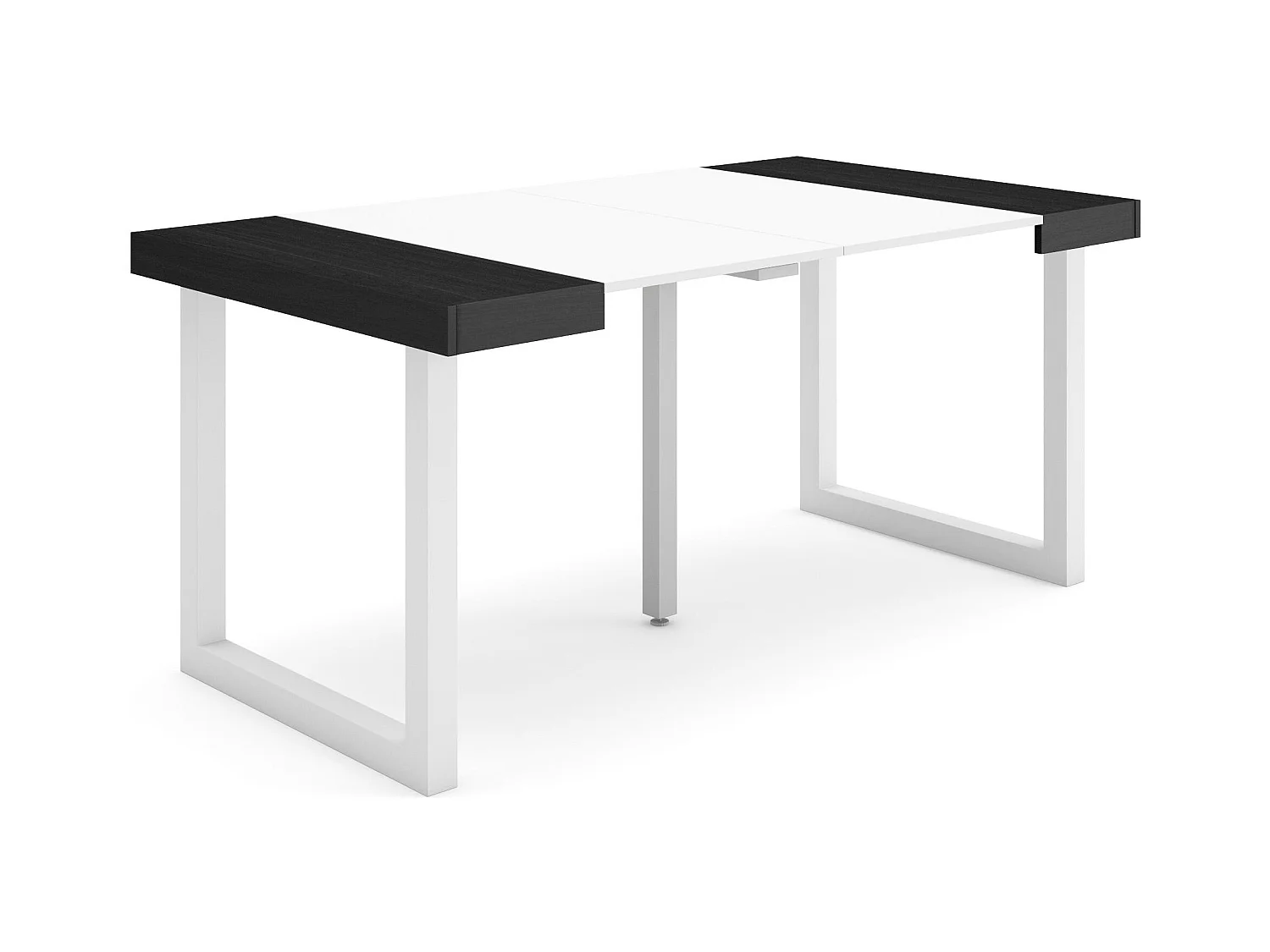 Table console extensible, 160x90x73cm, Pour 6 personnes, Pieds bois massif, Blanc et noir