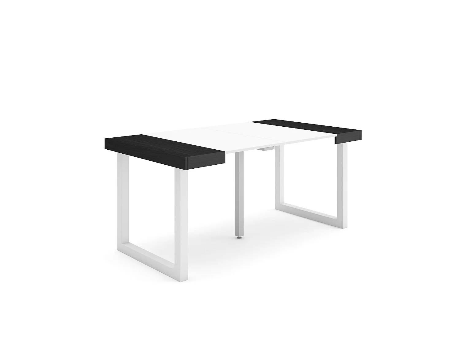 Table console extensible, 160x90x73cm, Pour 6 personnes, Pieds bois massif, Blanc et noir