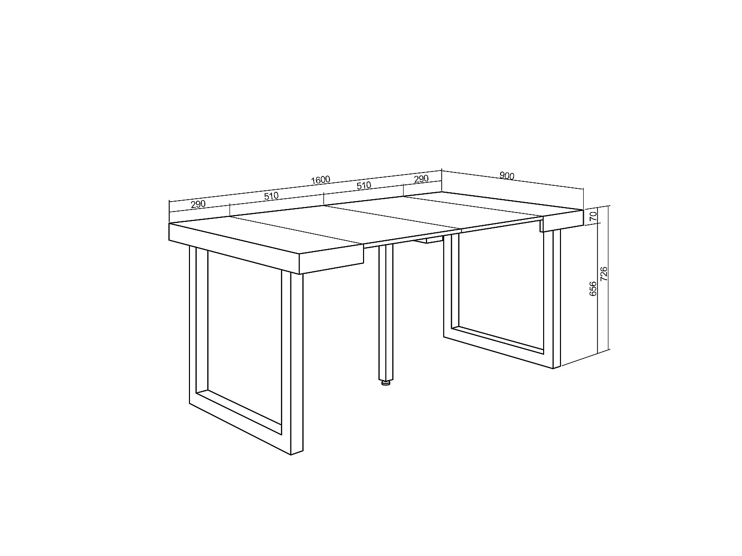 Table console extensible, 160x90x73cm, Pour 6 personnes, Pieds bois massif, Blanc et noir