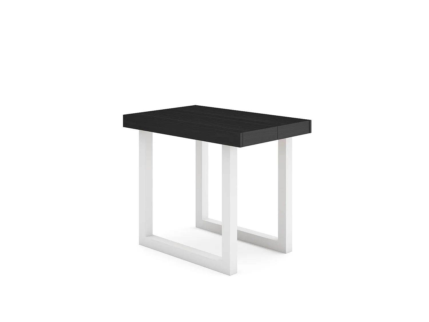 Table console extensible, 160x90x73cm, Pour 6 personnes, Pieds bois massif, Blanc et noir