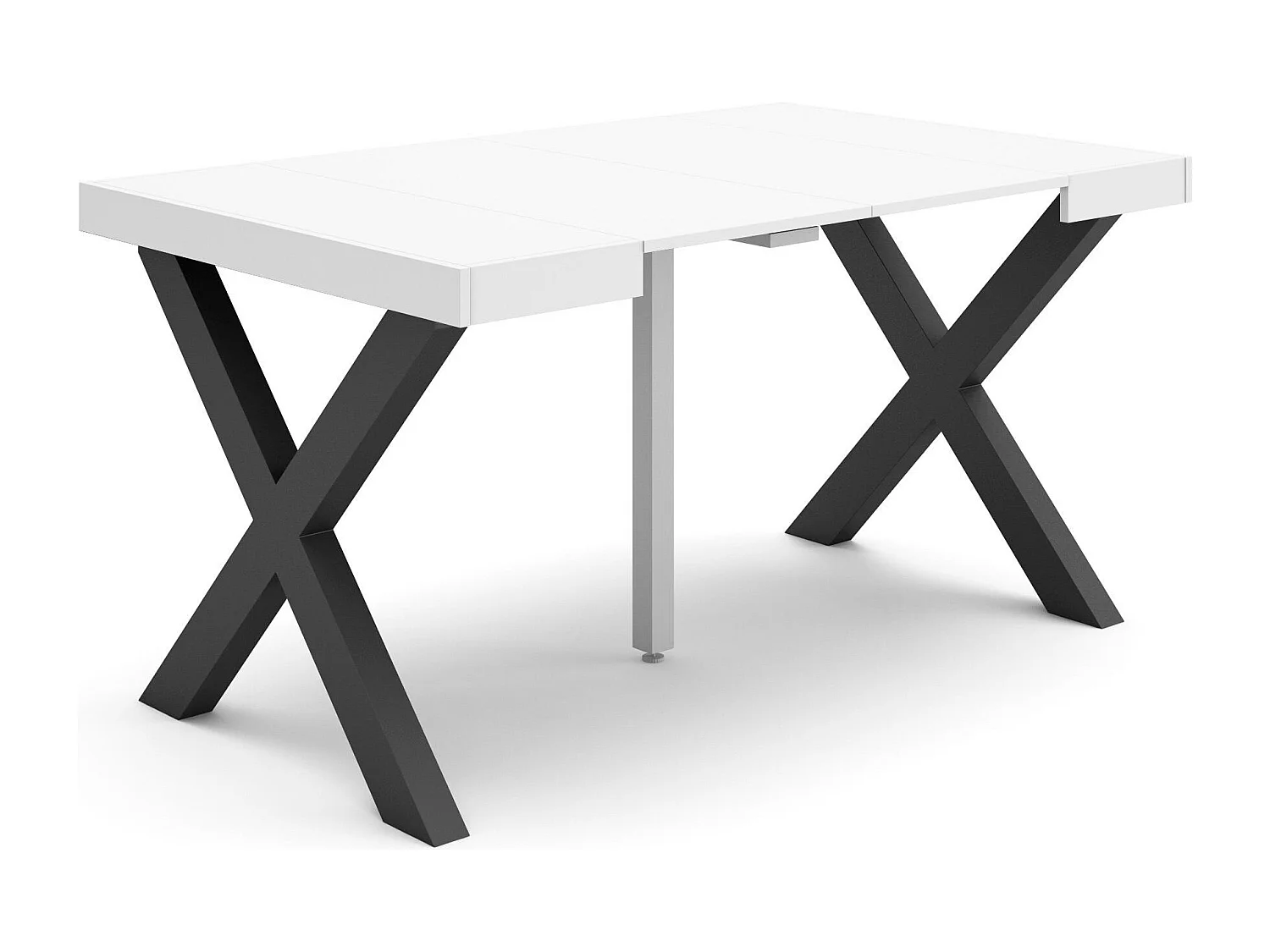 Uitschuifbare Consoletafel, 140x90x73cm, Voor 6 personen, Massief houten poten, Wit