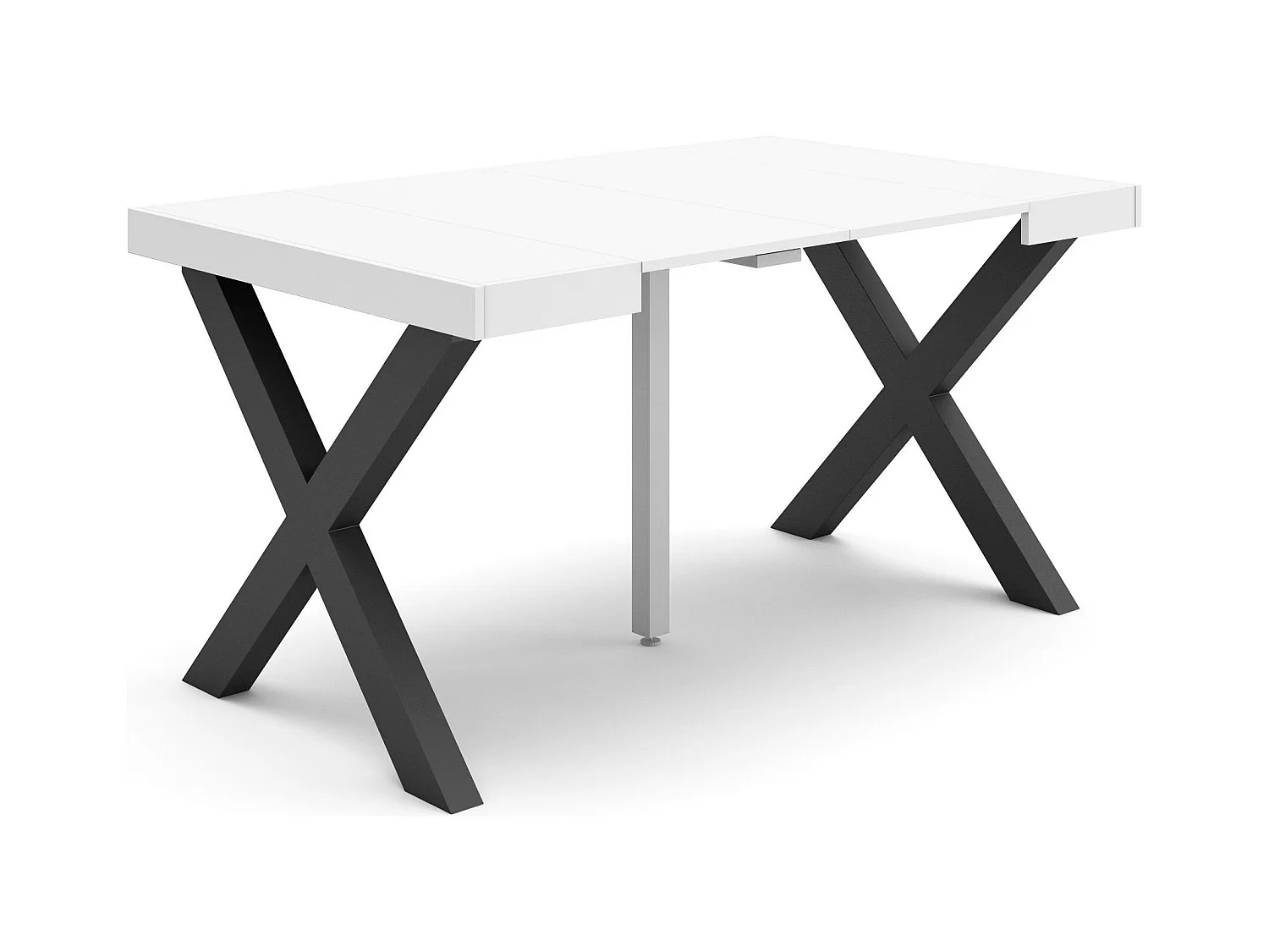 Table console extensible, 140x90x73cm, Pour 6 personnes, Pieds bois massif, Blanc