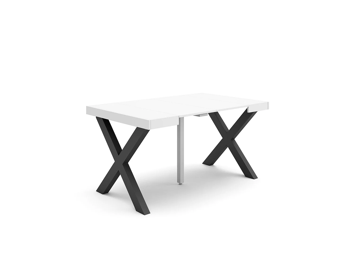 Table console extensible, 140x90x73cm, Pour 6 personnes, Pieds bois massif, Blanc