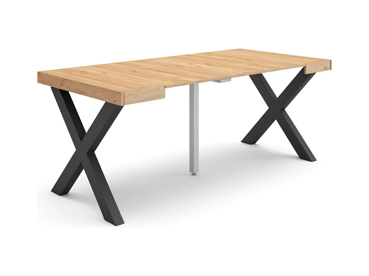 Table console extensible, 180x90x73cm, Pour 8 personnes, Pieds bois massif, Chêne