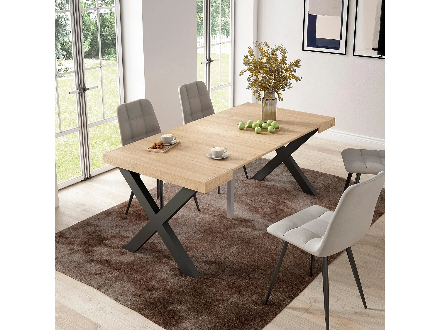 Mesa Consola Extensível, 180x90x73cm, Para 8 pessoas, Pés de madeira, Carvahlo