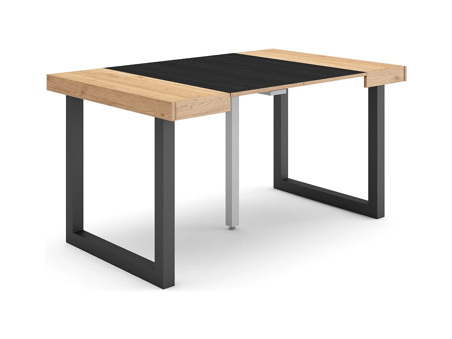 Table console extensible, 140x90x73cm, Pour 6 personnes, Pieds bois massif, Chêne et noir