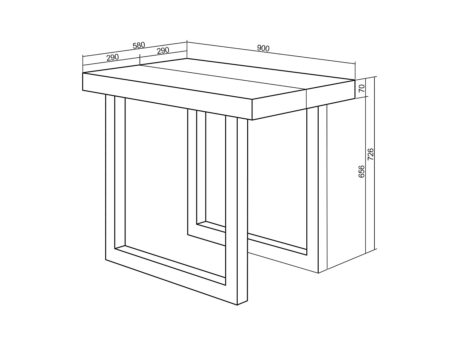 Table console extensible, 140x90x73cm, Pour 6 personnes, Pieds bois massif, Chêne et noir