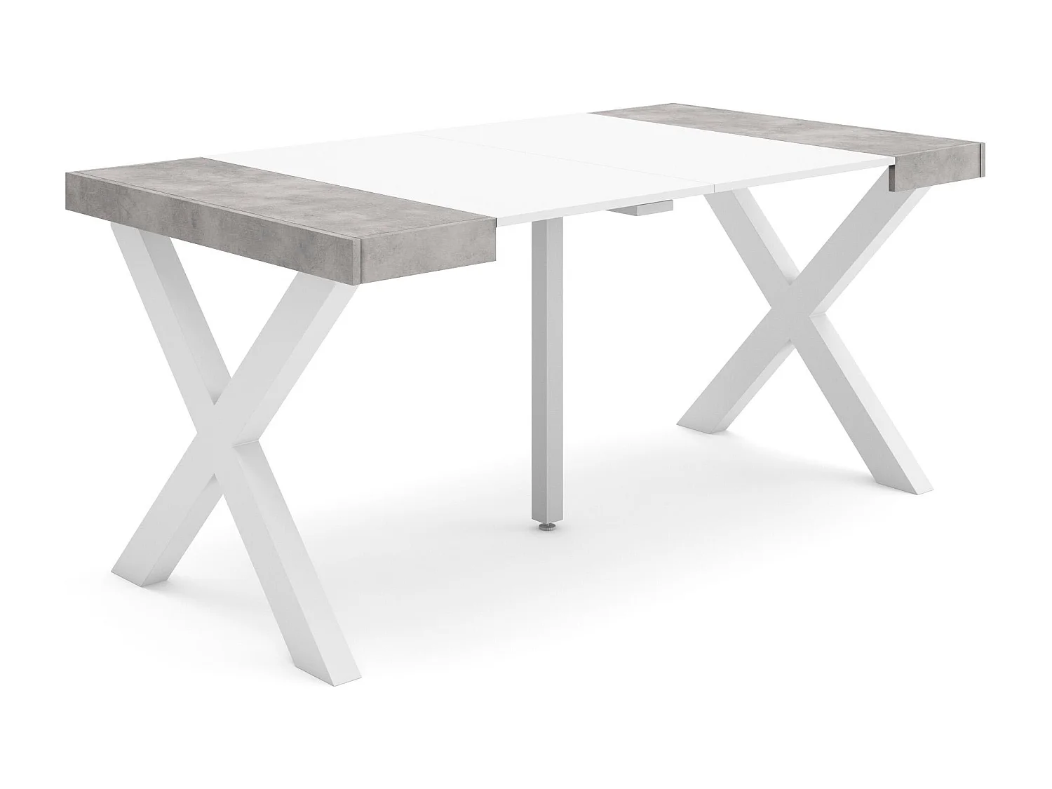 Uitschuifbare Consoletafel, 160x90x73cm, Voor 8 personen, Massief houten poten, Wit en Cement