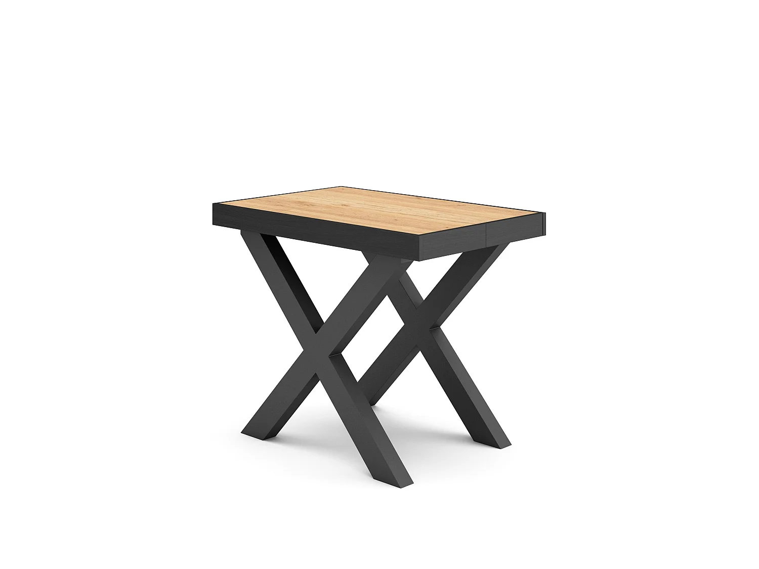 Table console extensible, 140x90x73cm, Pour 6 personnes, Pieds bois massif, Chêne et noir