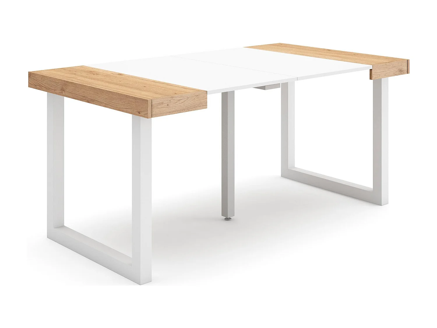 Mesa Consola Extensível, 160x90x73cm, Para 8 pessoas, Pés de madeira, Carvahlo e branco