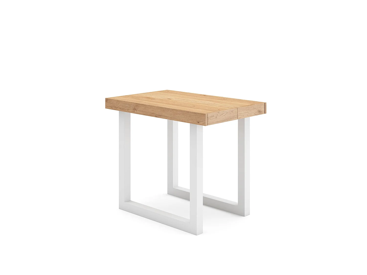 Table console extensible, 160x90x73cm, Pour 8 personnes, Pieds bois massif, Chêne et blanc