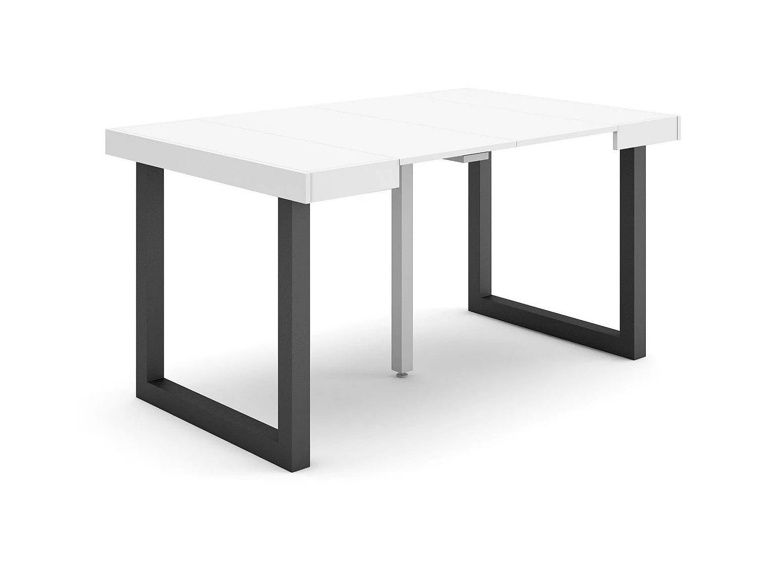 Table console extensible, 140x90x73cm, Pour 6 personnes, Pieds bois massif, Blanc