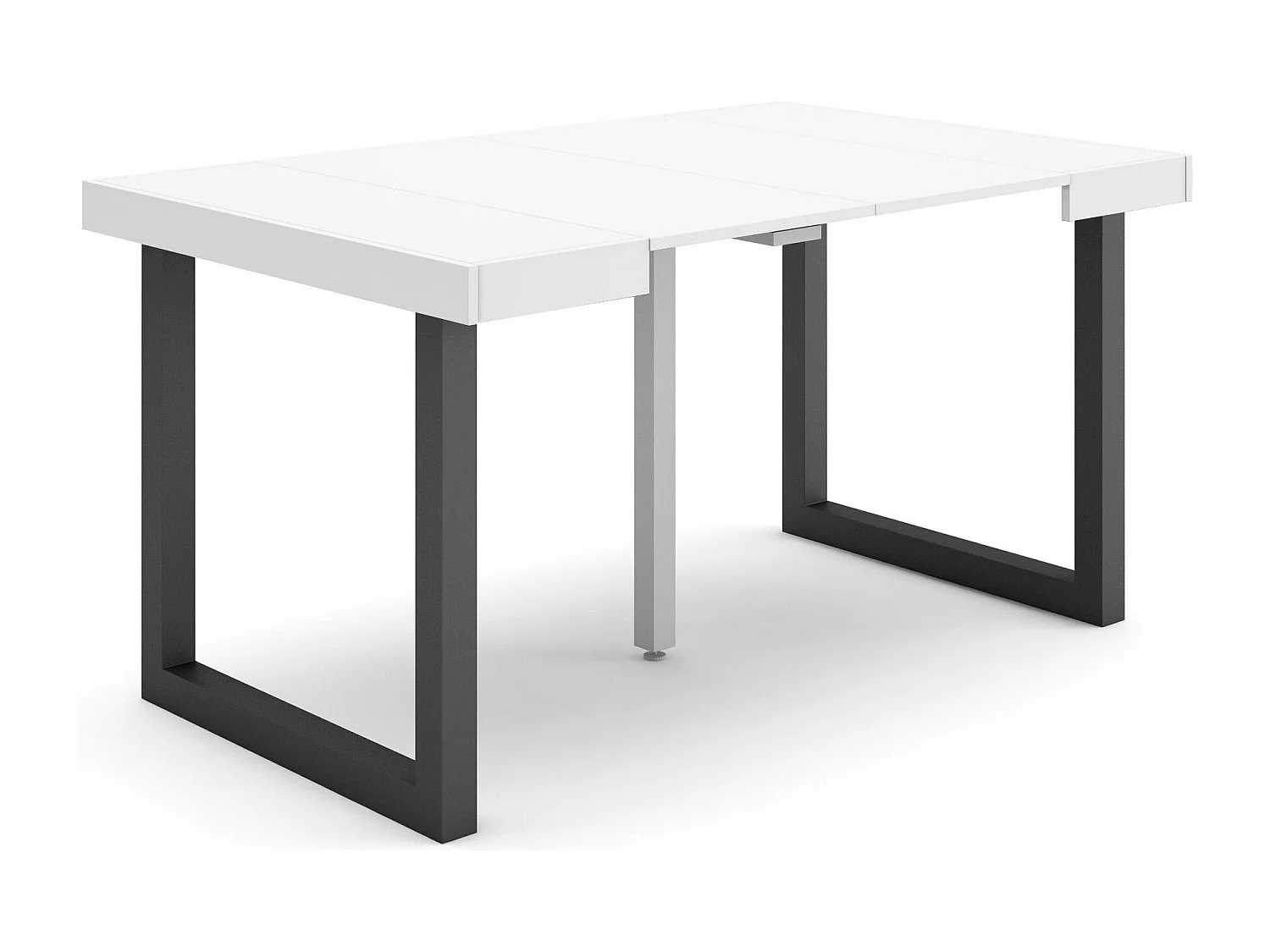 Table console extensible, 140x90x73cm, Pour 6 personnes, Pieds bois massif, Blanc