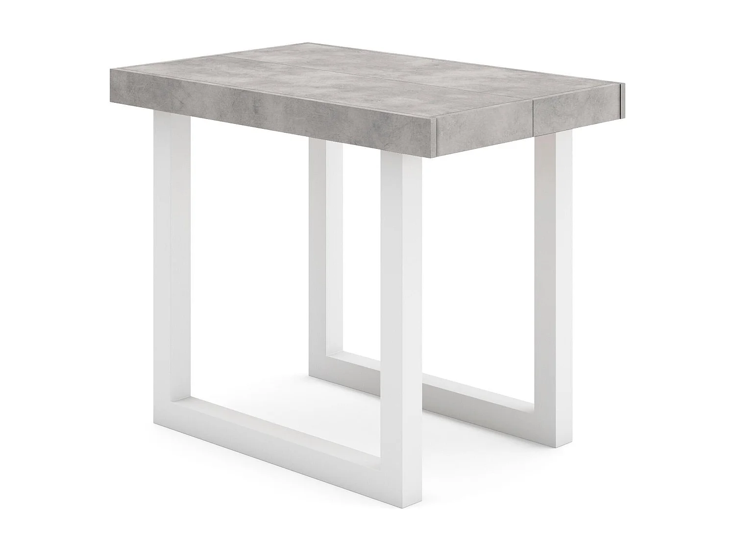 Table console extensible, 160x90x73cm, Pour 8 personnes, Pieds bois massif, Blanc et ciment