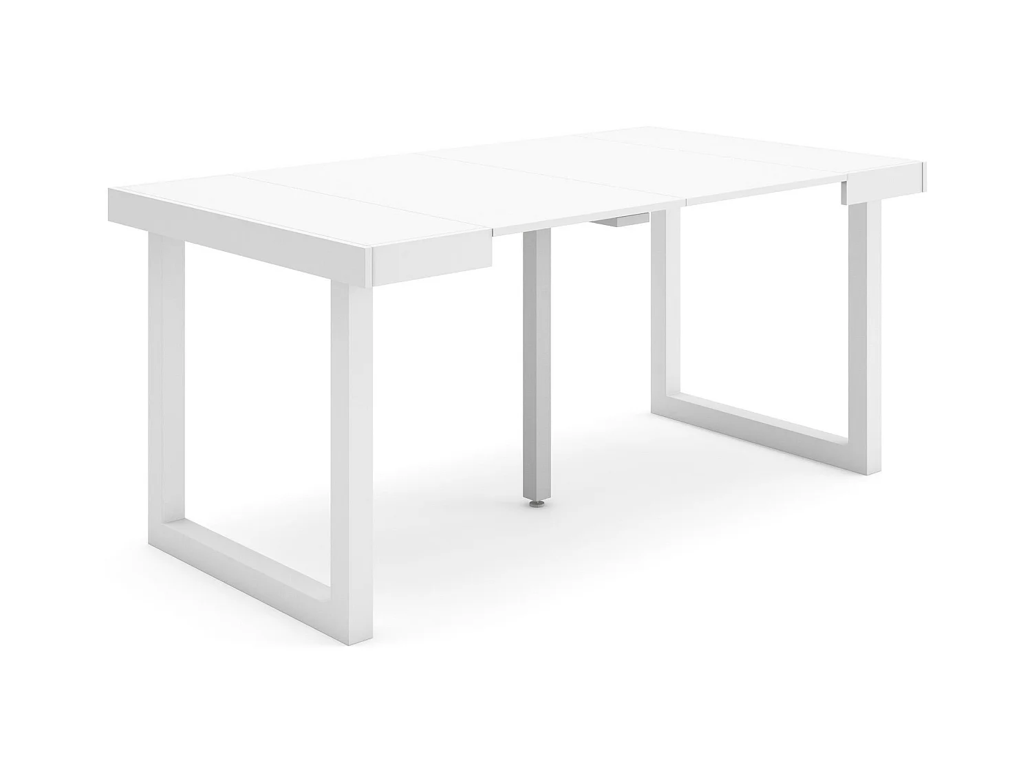 Table console extensible, 160x90x73cm, Pour 8 personnes, Pieds bois massif, Blanc