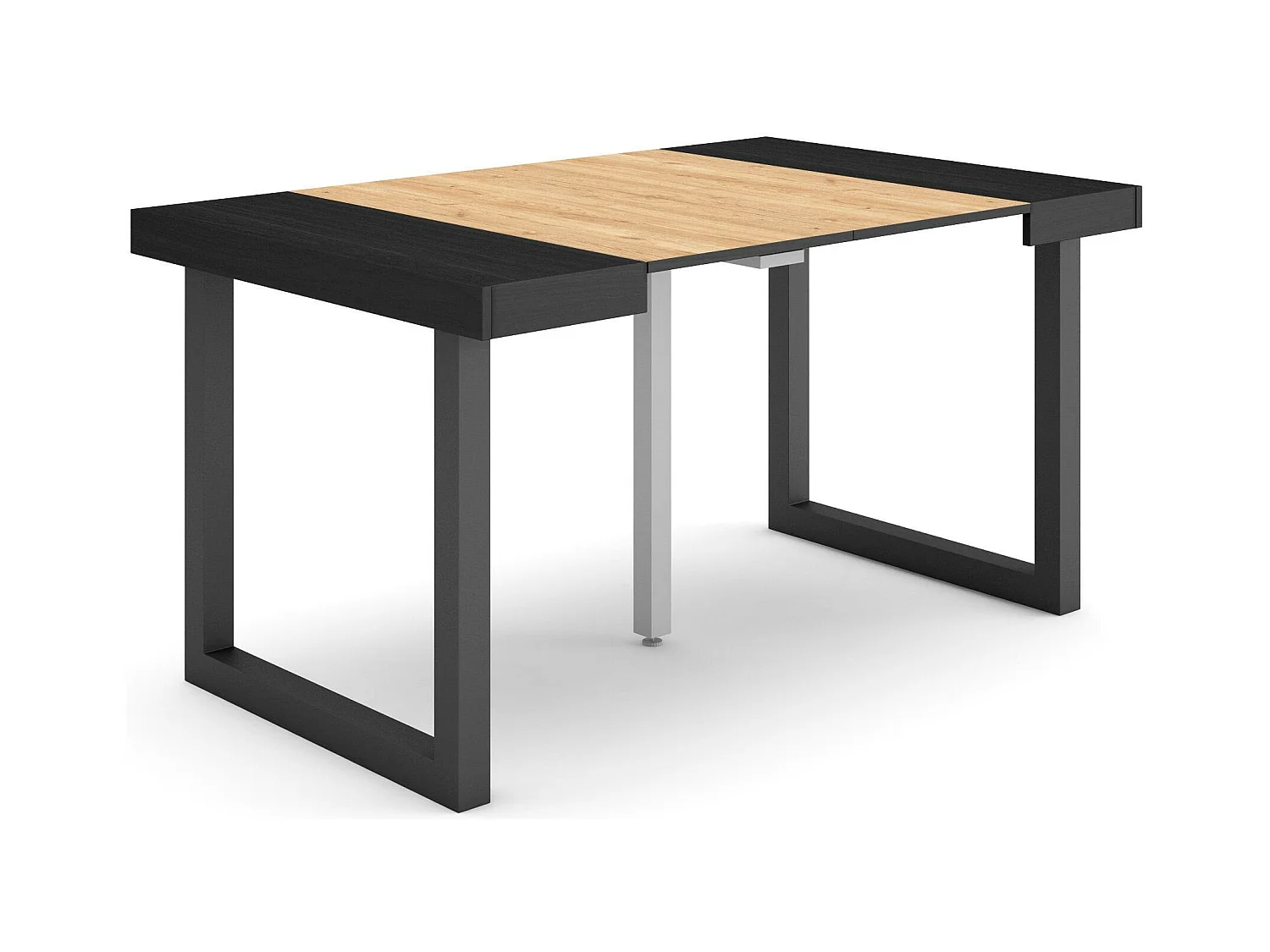 Table console extensible, 140x90x73cm, Pour 6 personnes, Pieds bois massif, Noir et chêne