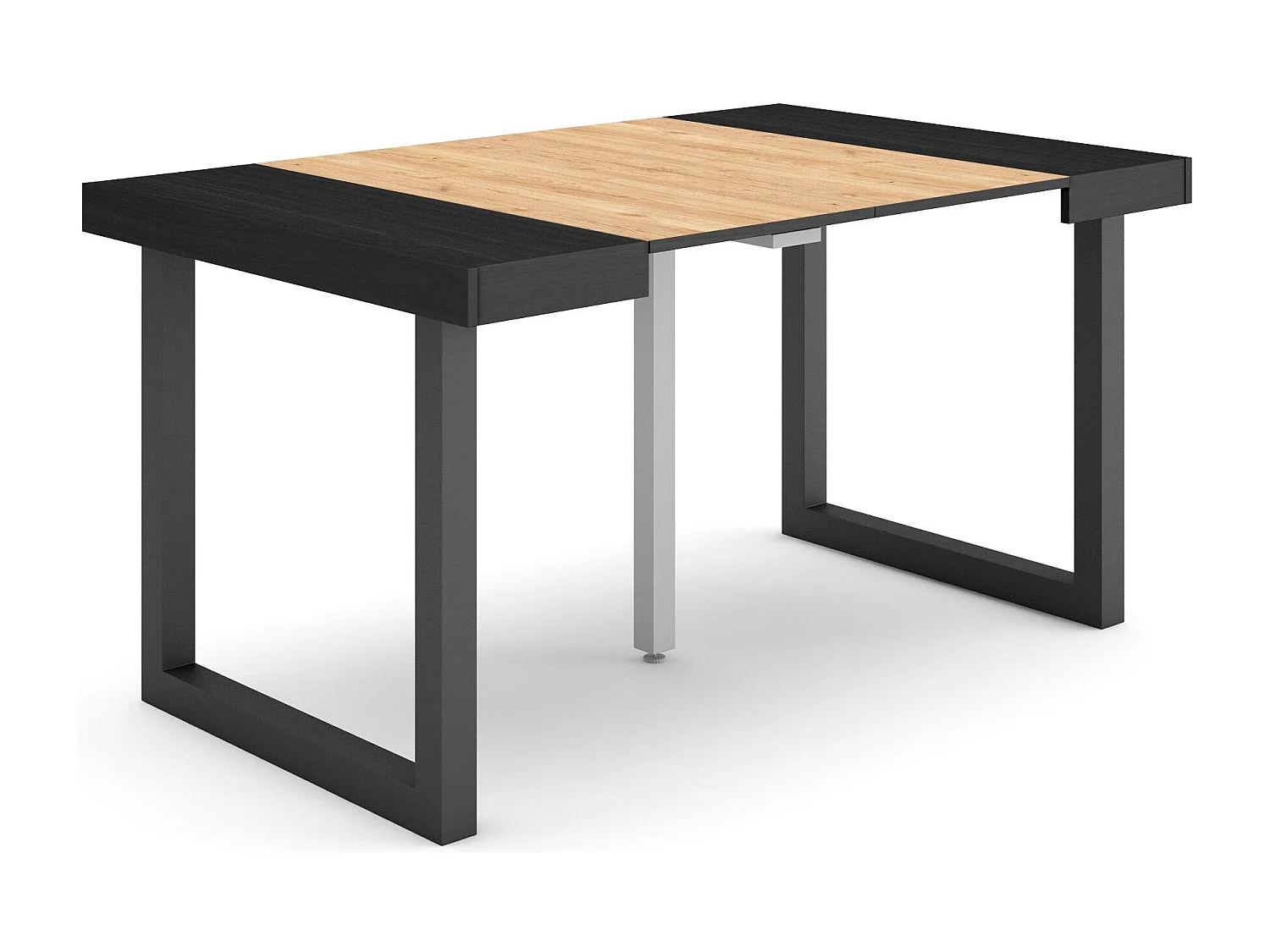 Uitschuifbare Consoletafel, 140x90x73cm, Voor 6 personen, Massief houten poten, Zwart/Eiken