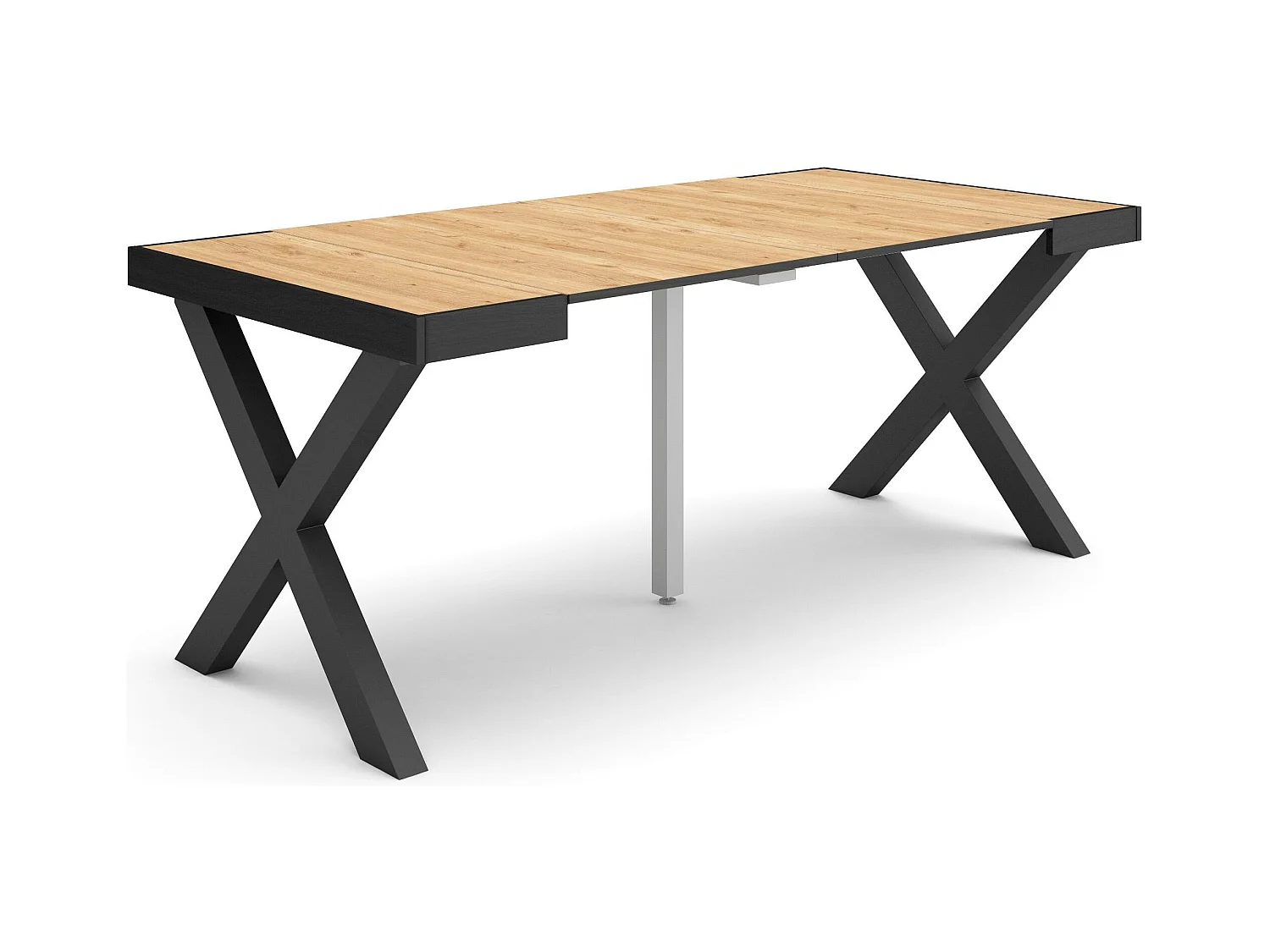 Table console extensible, 180x90x73cm, Pour 8 personnes, Pieds bois massif, Chêne