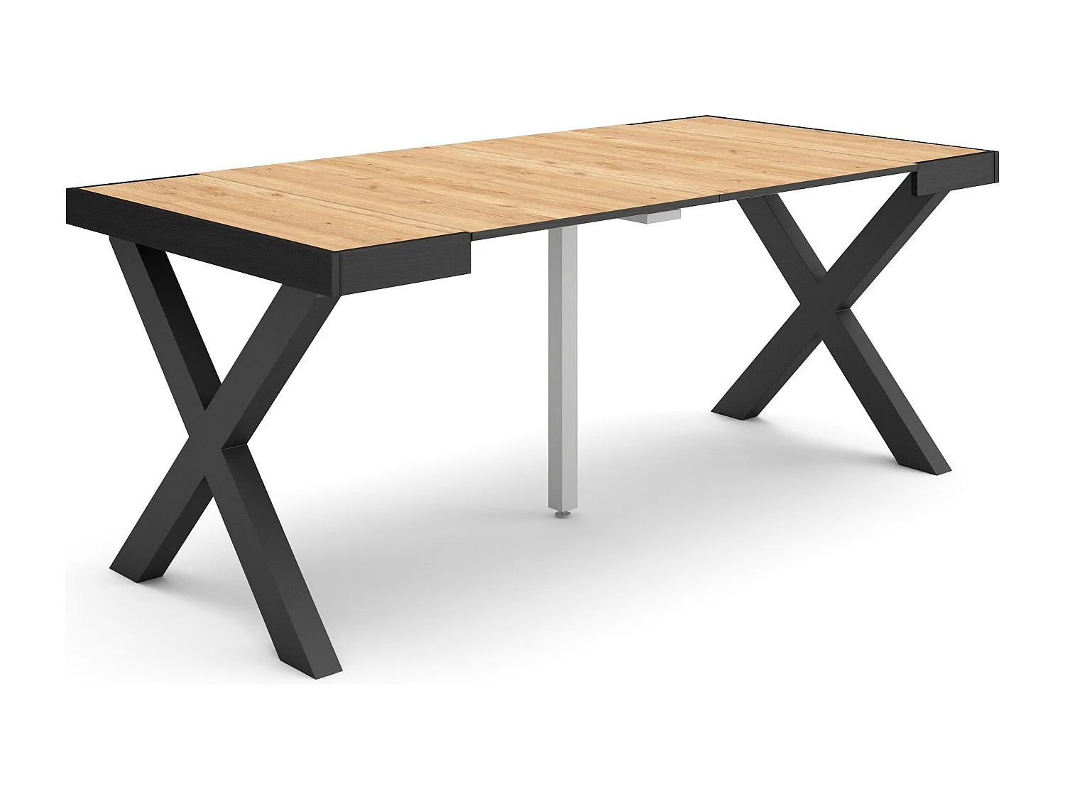 Table console extensible, 180x90x73cm, Pour 8 personnes, Pieds bois massif, Chêne