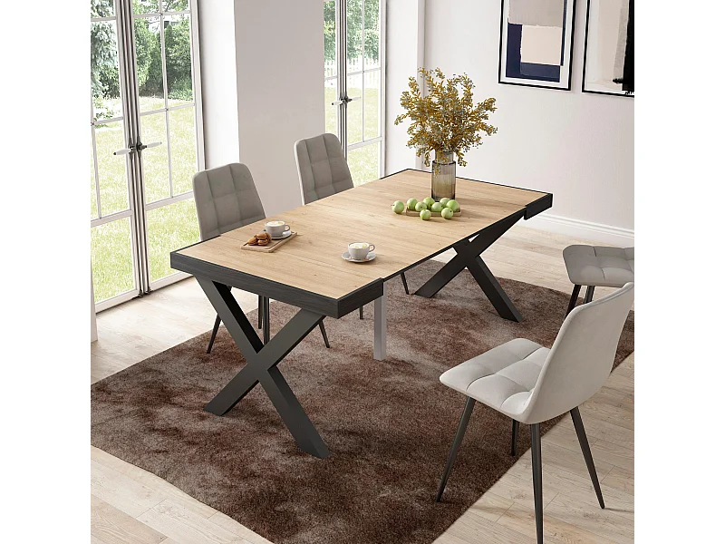 Mesa Consola Extensível, 180x90x73cm, Para 8 pessoas, Pés de madeira, Carvahlo