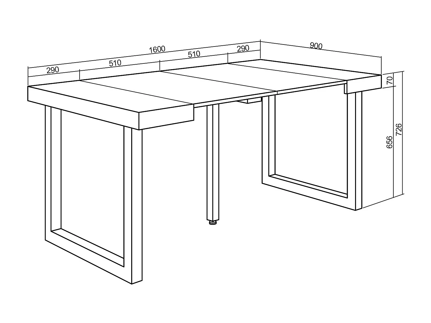 Ausziehbarertisch, 160x90x73cm, Für 8 Gäste, Massivholz Beine, Schwarz